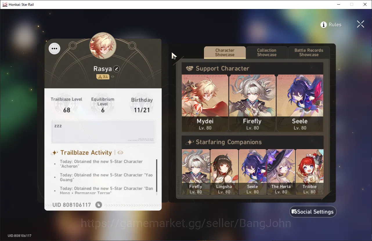 Honkai Star Rail Accounts ASIA|TL 68|11 limit|Firefly,YaoGuang,Acheron,TheHe image 13