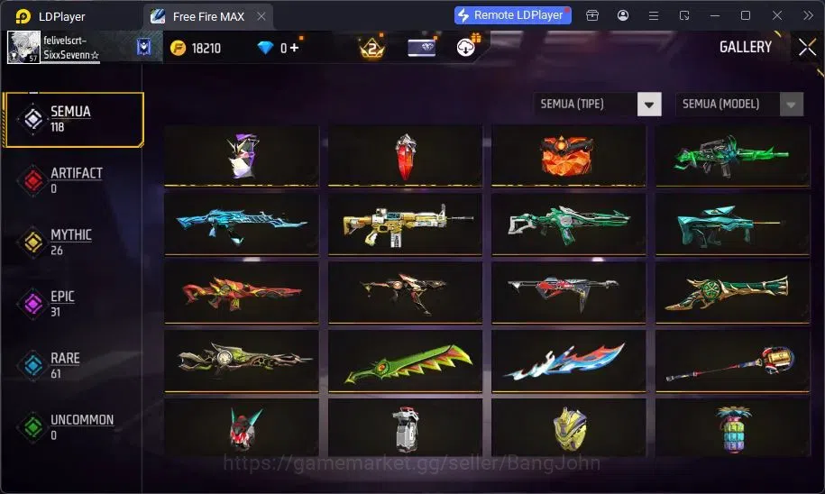 Free Fire Accounts Indonesia | Vault 108 | Bundle Yuji Itadori, Sakur image 1