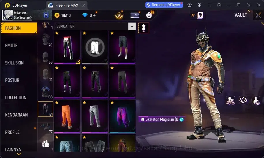 Free Fire Accounts Indonesia | Vault 108 | Bundle Yuji Itadori, Sakur image 10