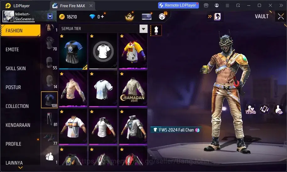 Free Fire Accounts Indonesia | Vault 108 | Bundle Yuji Itadori, Sakur image 11