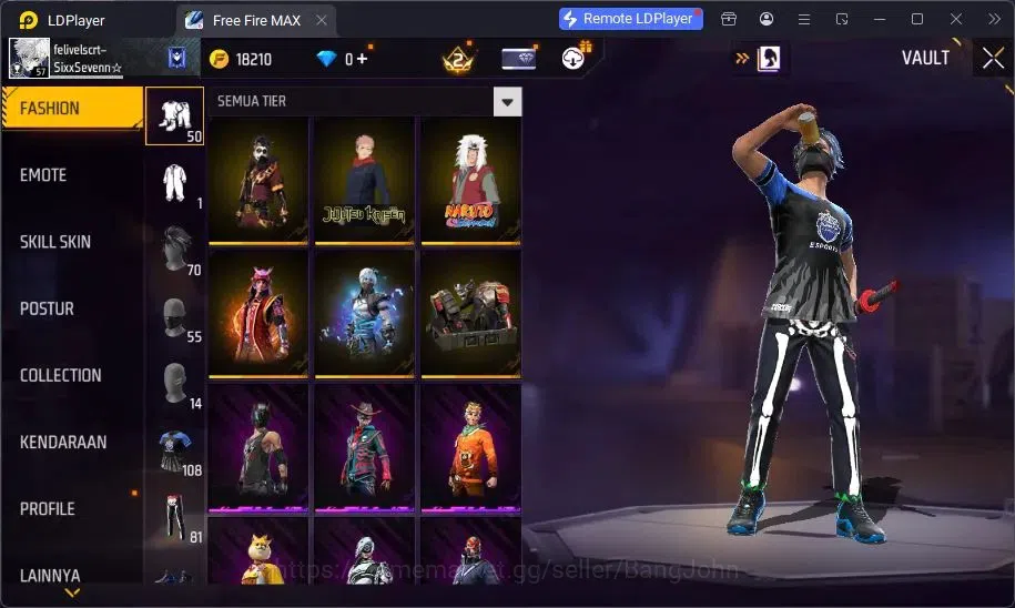 Free Fire Accounts Indonesia | Vault 108 | Bundle Yuji Itadori, Sakur image 17