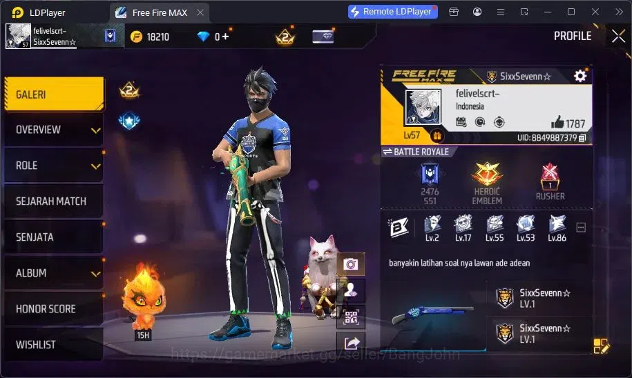 Free Fire Accounts Indonesia | Vault 108 | Bundle Yuji Itadori, Sakur image 20