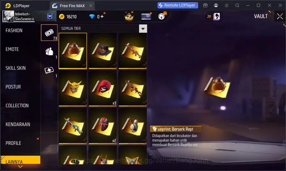 Free Fire Accounts Indonesia | Vault 108 | Bundle Yuji Itadori, Sakur image 3
