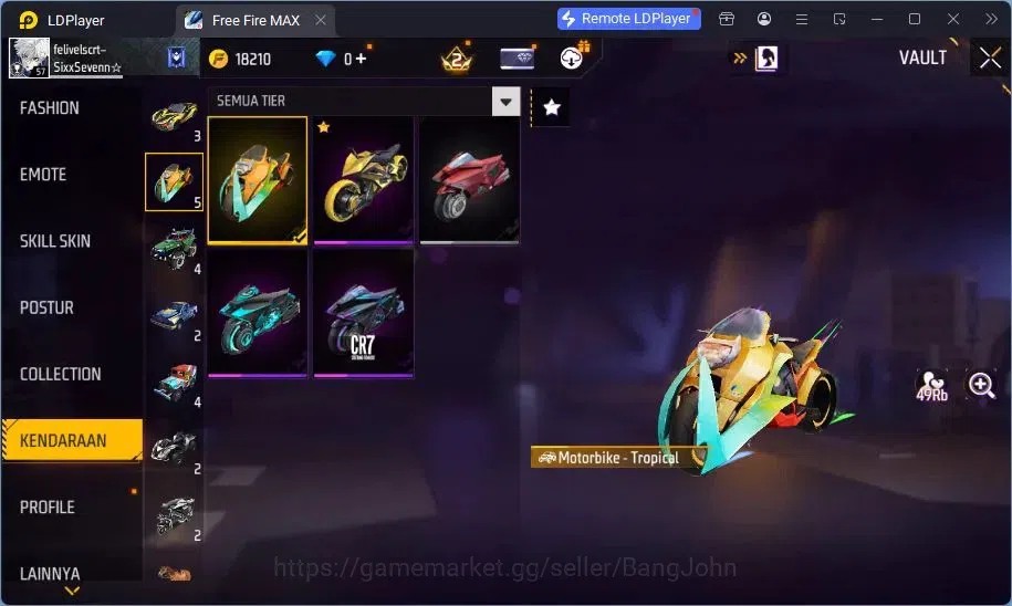Free Fire Accounts Indonesia | Vault 108 | Bundle Yuji Itadori, Sakur image 4