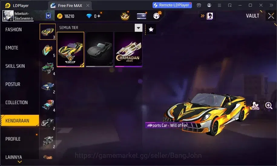 Free Fire Accounts Indonesia | Vault 108 | Bundle Yuji Itadori, Sakur image 5