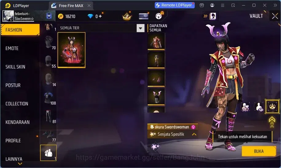 Free Fire Accounts Indonesia | Vault 108 | Bundle Yuji Itadori, Sakur image 8