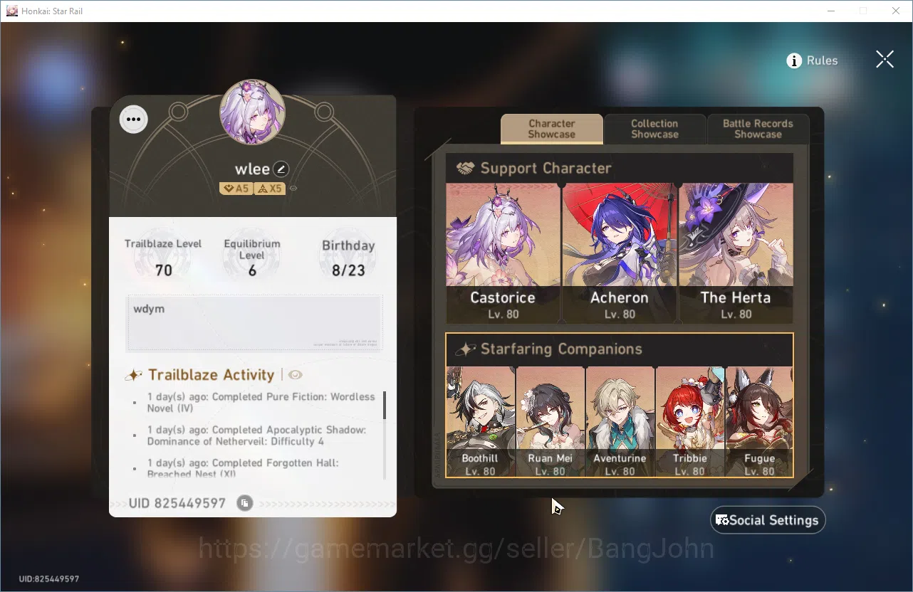 Honkai Star Rail Accounts ASIA | TL 70 | 17 Limit | Yao Guang sign, firefly  image 2