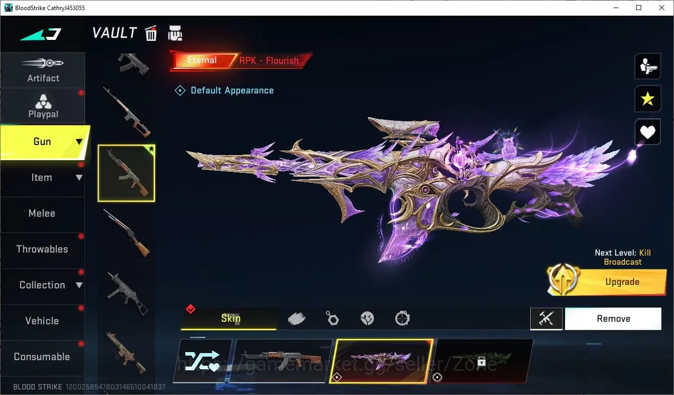 Blood Strike Accounts Starter ASIA Starter|1 ETERNAL: RPK-Flourish Lv2|1 ULTRA Bandage-Crystal Moth|2 LEGENDARY 1