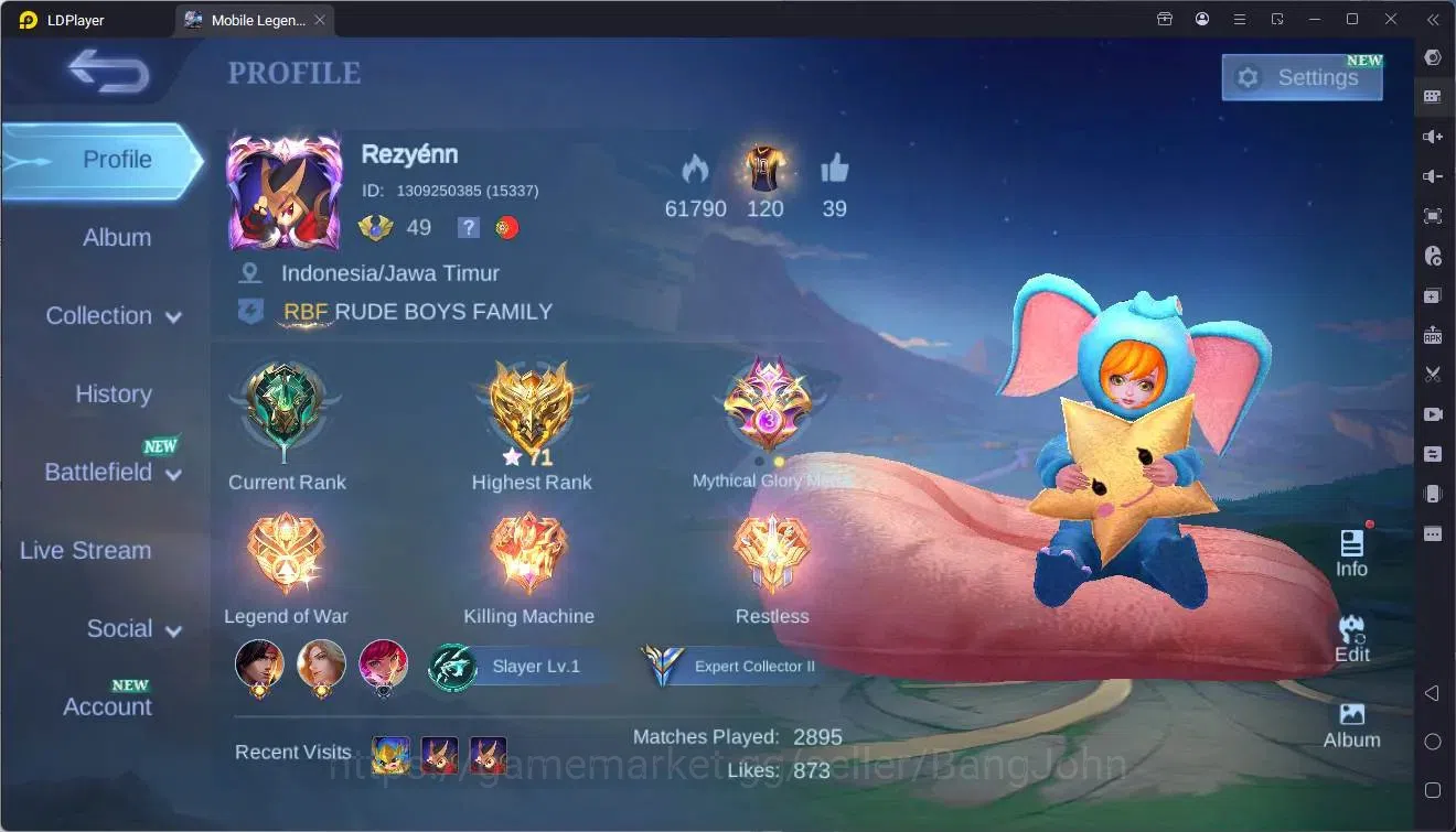 Mobile Legends: Bang Bang Accounts Collector Global|Hero 104|Skin 136|Expert|Prime Claude|KOF Karina|CC Natalia|Meokin 1