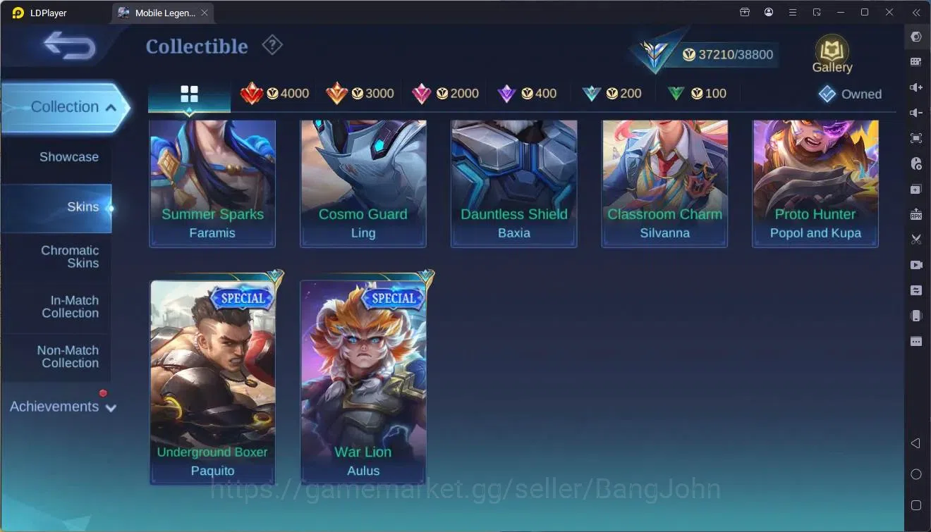 Mobile Legends: Bang Bang Accounts Collector Global|Hero 104|Skin 136|Expert|Prime Claude|KOF Karina|CC Natalia|Meokin 19