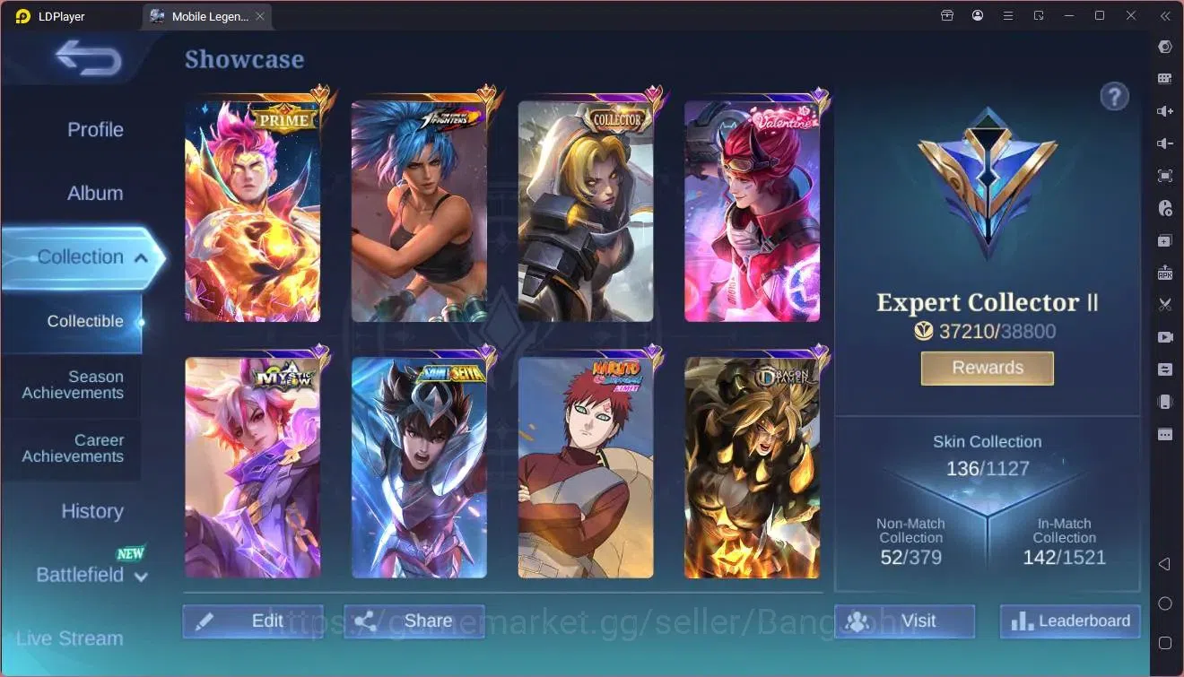 Mobile Legends: Bang Bang Accounts Collector Global|Hero 104|Skin 136|Expert|Prime Claude|KOF Karina|CC Natalia|Meokin 2