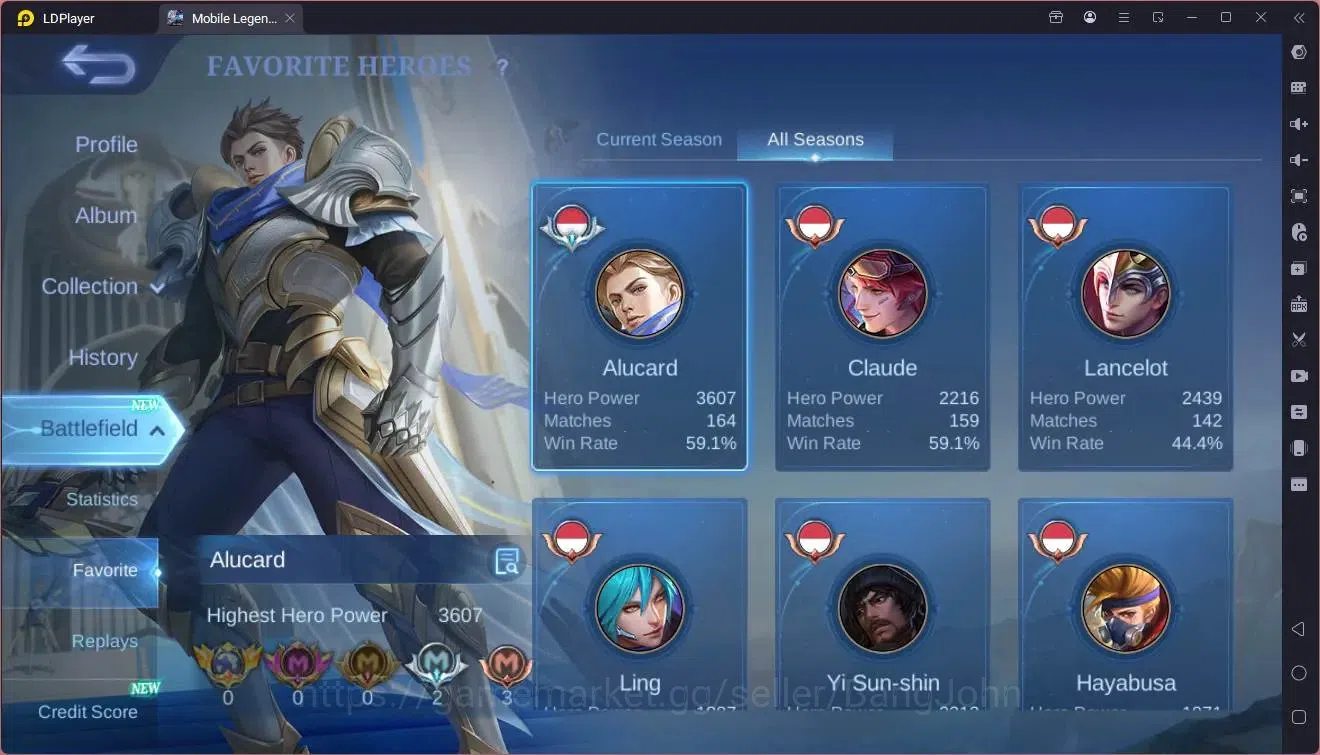 Mobile Legends: Bang Bang Accounts Collector Global|Hero 104|Skin 136|Expert|Prime Claude|KOF Karina|CC Natalia|Meokin 4