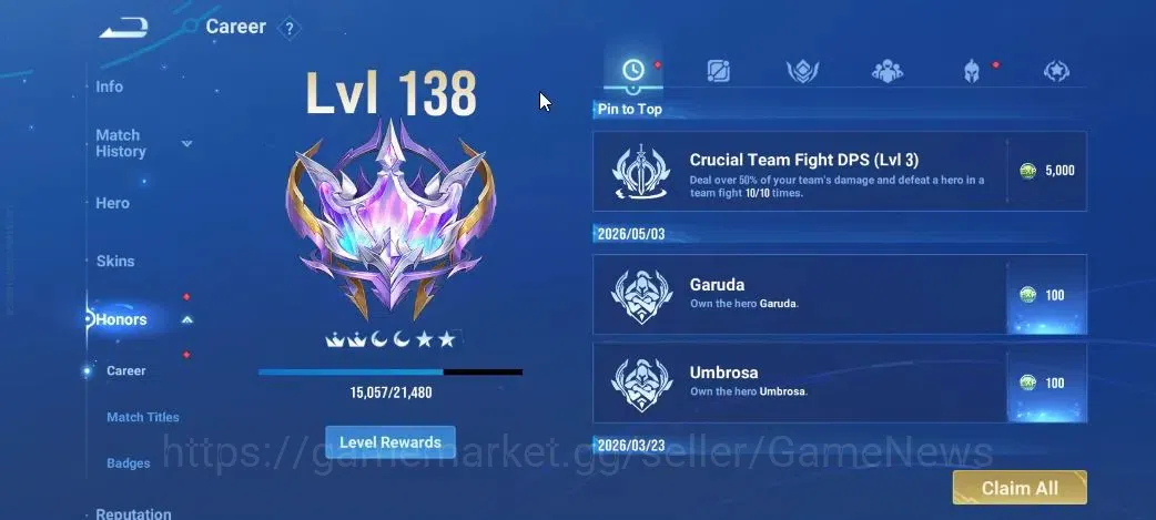Honor of Kings Accounts Hero 7|Starter with Legend Skin Selection Chest(Di image 5