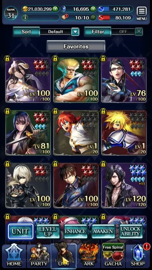 Last Cloudia Accounts GLOBAL|Rank 31|Collab [Bayonetta,Albedo,Guile,Yuri image 1