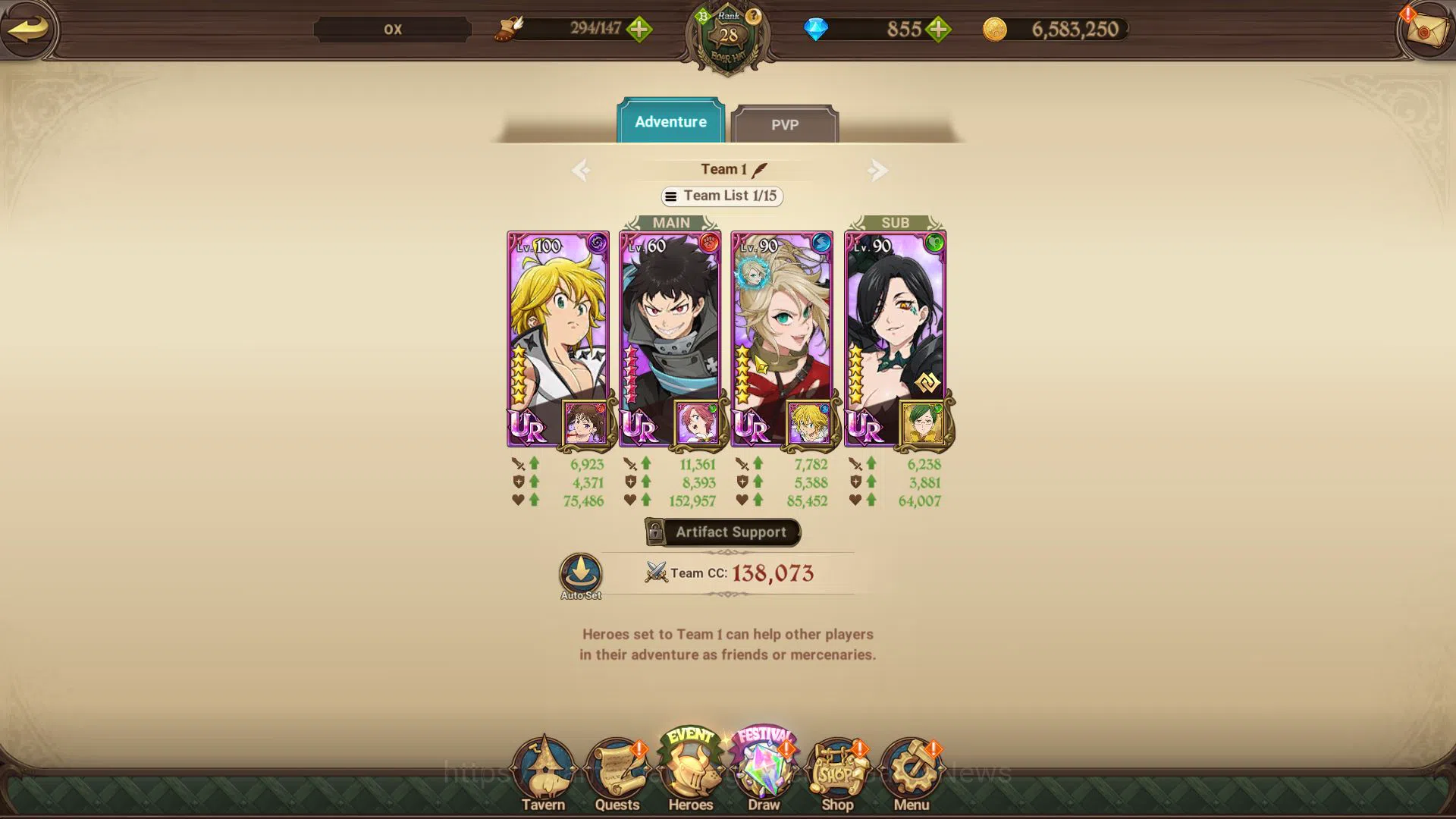 The Seven Deadly Sins: Grand Cross Accounts Midgame Global|957K CC|Starter Ch4|855 Dm|1 UR+Collab Fire Force|Demon King 4