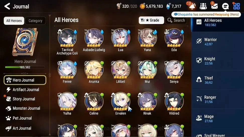 Epic Seven Accounts High-End Global Unverif|10 ML(BArunka,Jkise,STaeyou,RRoana,etc)+Ab Fumyr,Rinak,Etc|PoH+Bless ON|Auto 6