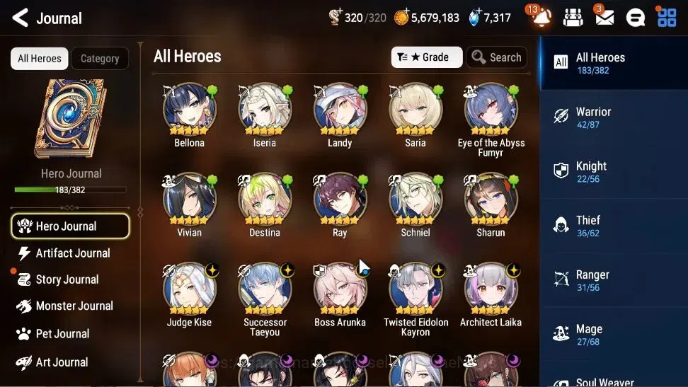 Epic Seven Accounts High-End Global Unverif|10 ML(BArunka,Jkise,STaeyou,RRoana,etc)+Ab Fumyr,Rinak,Etc|PoH+Bless ON|Auto 7