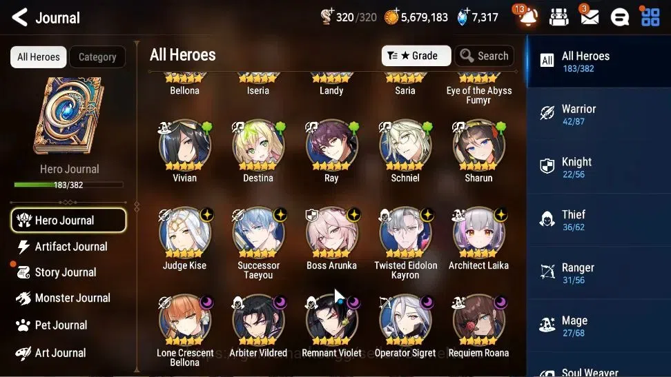 Epic Seven Accounts High-End Global Unverif|10 ML(BArunka,Jkise,STaeyou,RRoana,etc)+Ab Fumyr,Rinak,Etc|PoH+Bless ON|Auto 8