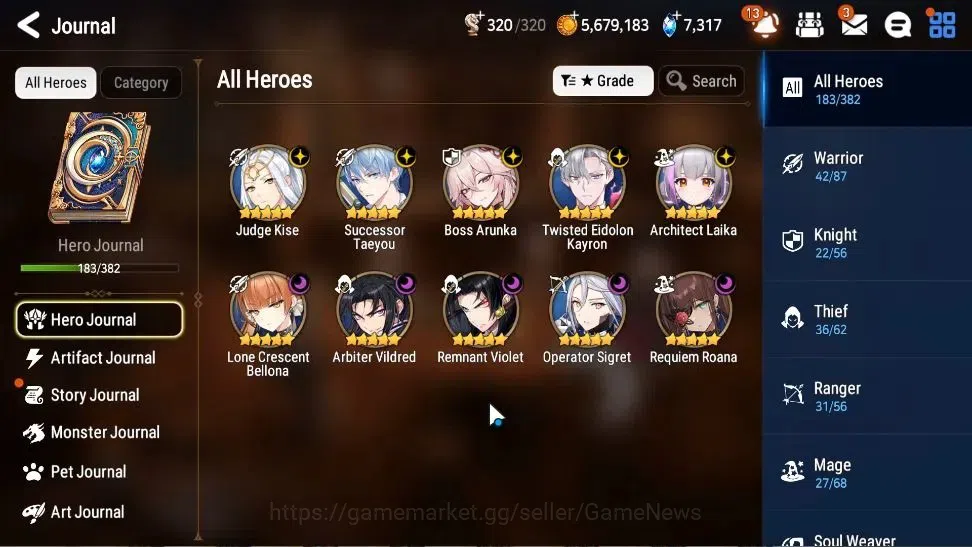 Epic Seven Accounts High-End Global Unverif|10 ML(BArunka,Jkise,STaeyou,RRoana,etc)+Ab Fumyr,Rinak,Etc|PoH+Bless ON|Auto 9