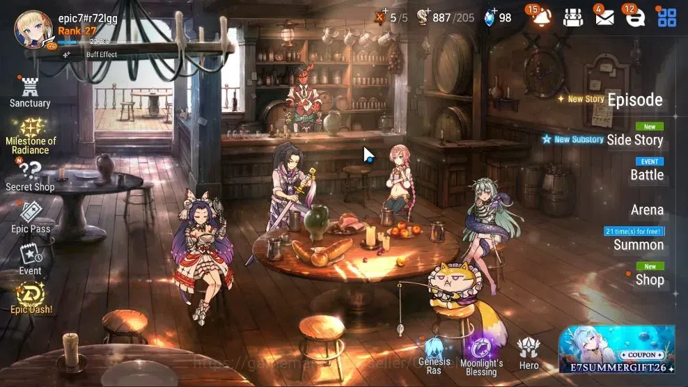 Epic Seven Accounts Limited Hero GLOBAL UnVerif|New Era|3 ML(BYSHwayung,Aby Yufine,Apoc Ravi)+Ab Fumyr,Setsuka,Etc|Poh 1