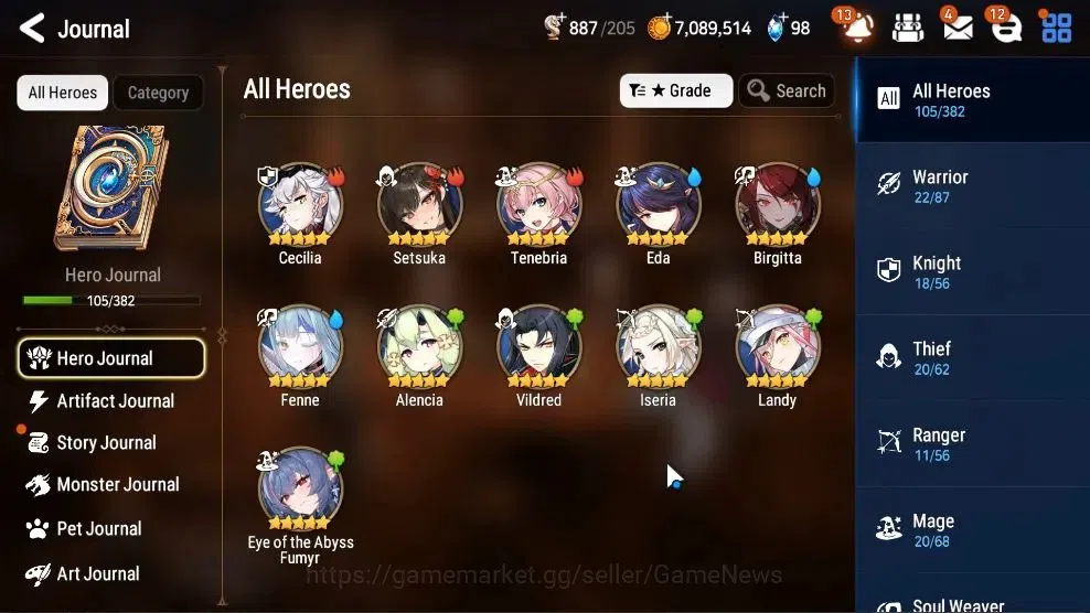 Epic Seven Accounts Limited Hero GLOBAL UnVerif|New Era|3 ML(BYSHwayung,Aby Yufine,Apoc Ravi)+Ab Fumyr,Setsuka,Etc|Poh 7