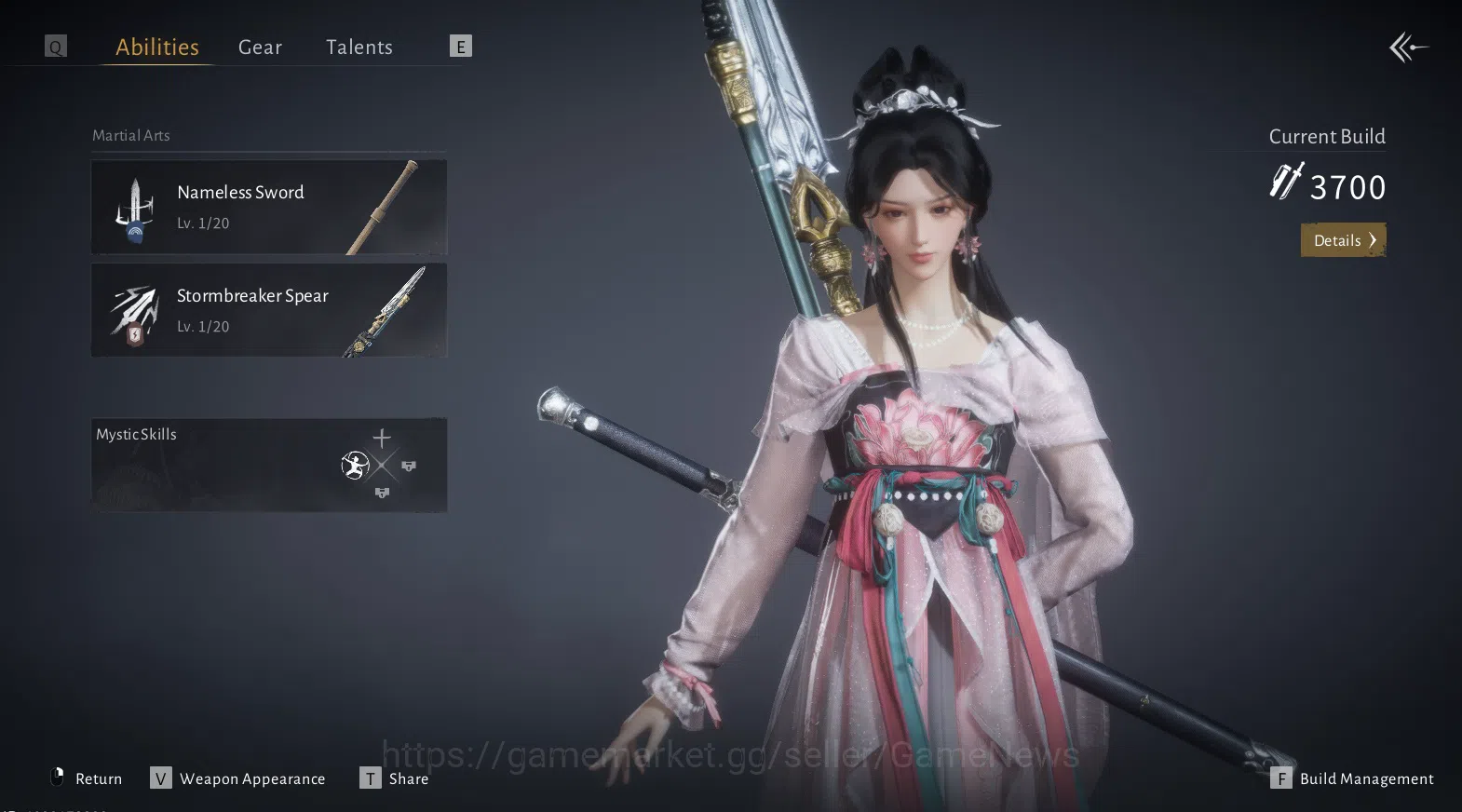 Where Winds Meet Accounts GLOBAL |Lv 5| 1 Harmonic Core |GS 3700| Nameless Sword + Stormbreaker Spear |Low Explore|Female 4