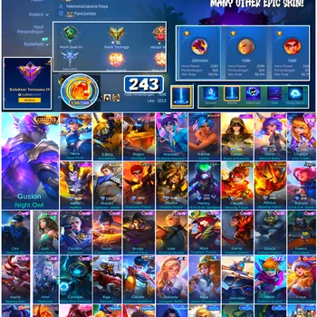 Mobile Legends: Bang Bang Accounts #4752 243 Skins | Karina Leona (KOF) | Roger Grimlock (TRANSFORMERS) | X.Borg Bumblebee