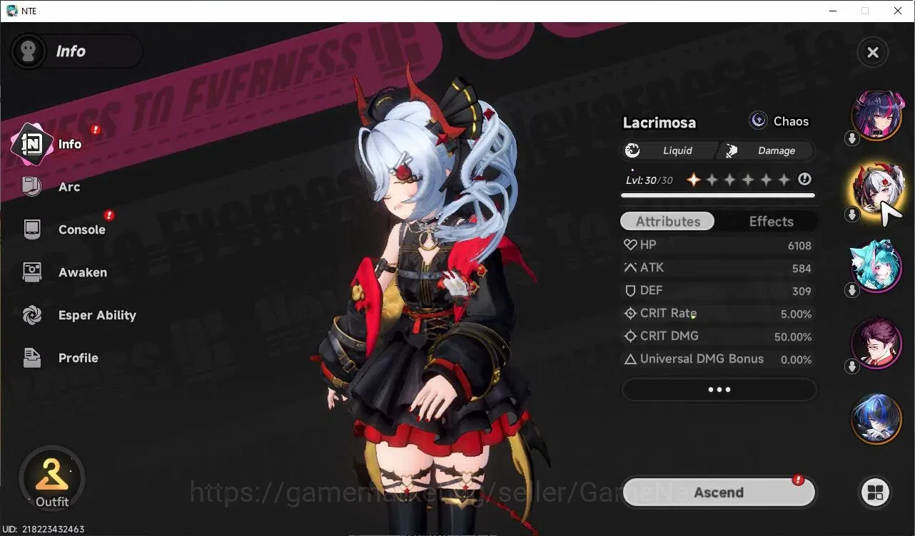 Neverness to Everness Accounts GLOBAL SEA|HL 25|TL 8|2 Limited S-Class|[(Shinku+Sign,Lacrimosa)+Outfit|2 S-Class Select|2 2