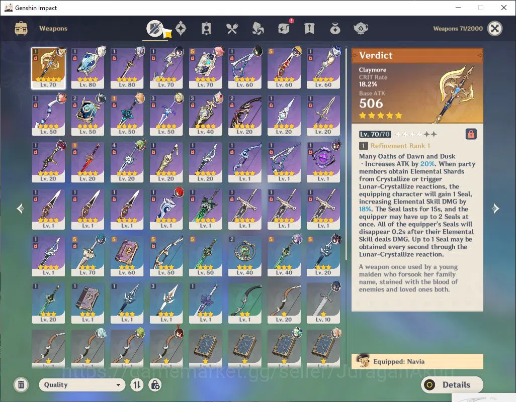 Genshin Impact Accounts ASIA |AR54 |5 LIMITED 1+(5*WEAPON)(NAVIA+ SIGN)|YA image 4