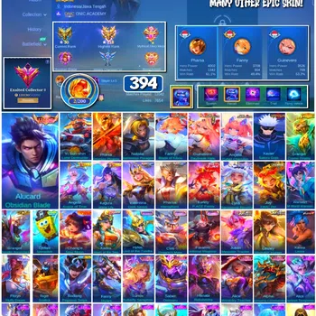 Mobile Legends: Bang Bang Accounts 🔥 #4125 🔥 💎 394 Skins 👑 Legend Alucard Obsidian Blade ⚔️ Exalted Collector II