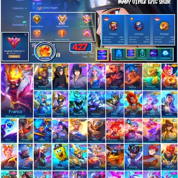 Mobile Legends: Bang Bang Accounts #3940 | 427 Skins | Legend Franco | Collector Natalia | Zenith Vexana | Sasuke | Itachi