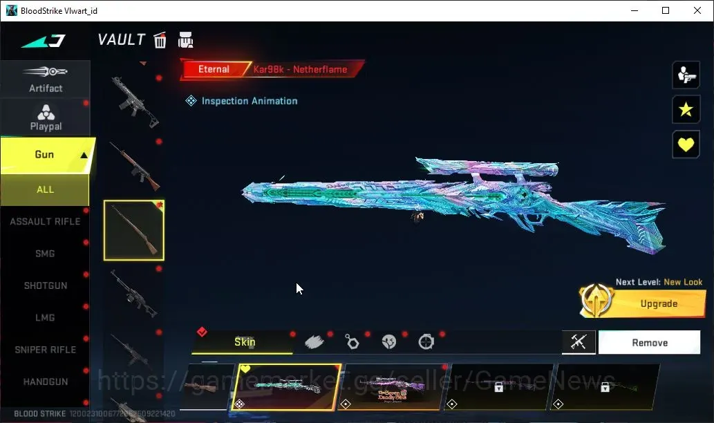 Blood Strike Accounts Collab Skin ASIA|3 ETERNAL Kar98k Netherflame Lv4,MP7 Tidesong Lv2,DEagle Scorpio|Meele Ultra Shuriken 1