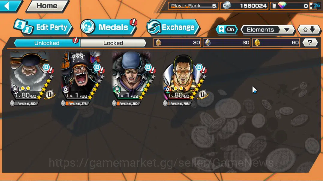 One Piece Bounty Rush Accounts Starter Global|4 EX| AM Sword [Borsalino],T5E St.Jaygarcia,T4E Marshall D.Teach,Blackbeard 4