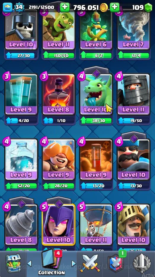 Clash Royale Accounts Starter Lvl 34|Trophy 6121|KTL 12|Limited Skin|Card 116| 7 EVO 3 Champ 21 Legendary 33 Epic,30 Rare,29 10