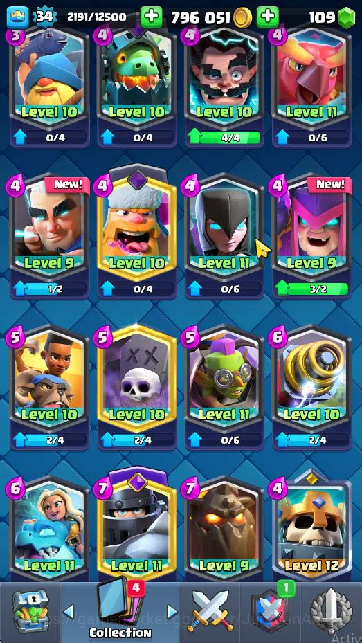 Clash Royale Accounts Starter Lvl 34|Trophy 6121|KTL 12|Limited Skin|Card 116| 7 EVO 3 Champ 21 Legendary 33 Epic,30 Rare,29 12