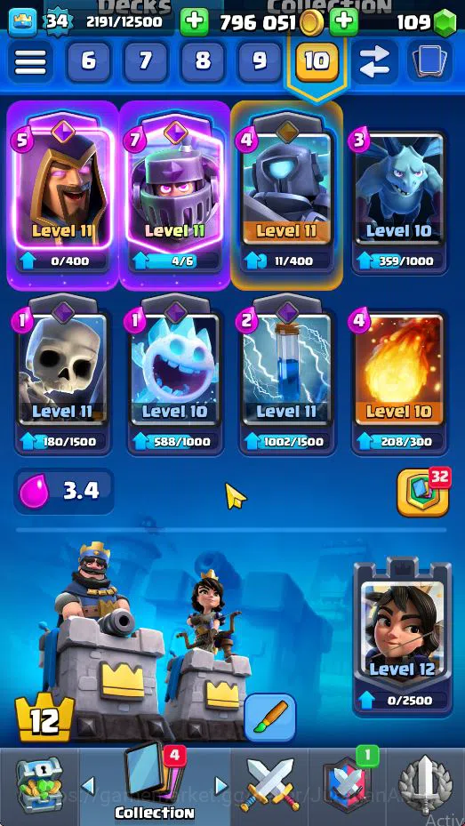 Clash Royale Accounts Starter Lvl 34|Trophy 6121|KTL 12|Limited Skin|Card 116| 7 EVO 3 Champ 21 Legendary 33 Epic,30 Rare,29 3