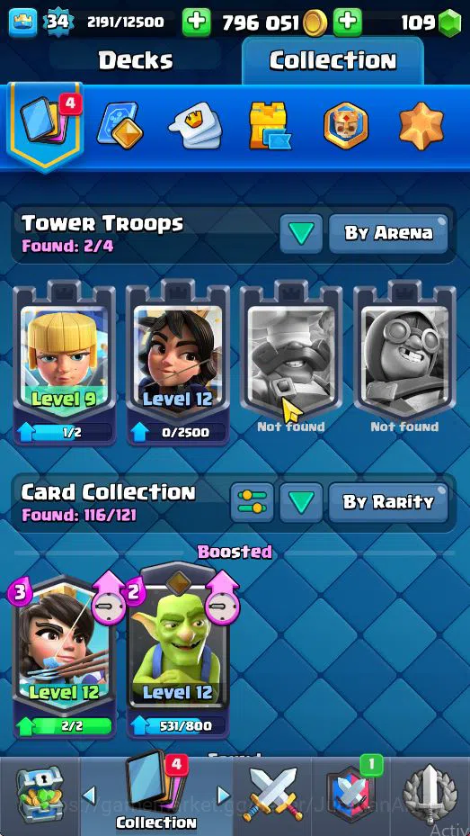 Clash Royale Accounts Starter Lvl 34|Trophy 6121|KTL 12|Limited Skin|Card 116| 7 EVO 3 Champ 21 Legendary 33 Epic,30 Rare,29 4