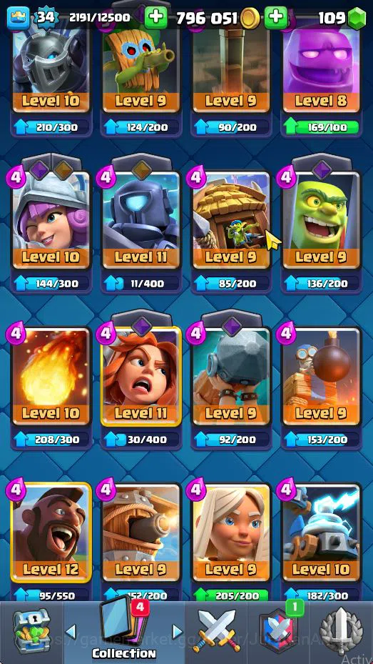Clash Royale Accounts Starter Lvl 34|Trophy 6121|KTL 12|Limited Skin|Card 116| 7 EVO 3 Champ 21 Legendary 33 Epic,30 Rare,29 8