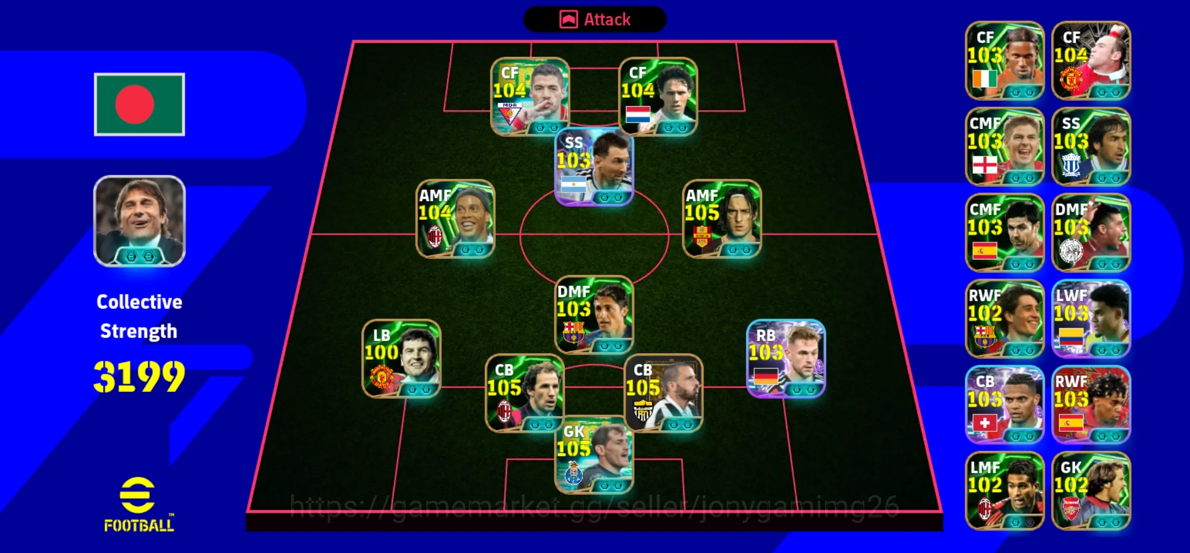 eFootball Accounts Legends & Iconic Players eFootball Mobile Account | 3199 Team Strength | 1,286,730 GP | Strong Squad 1
