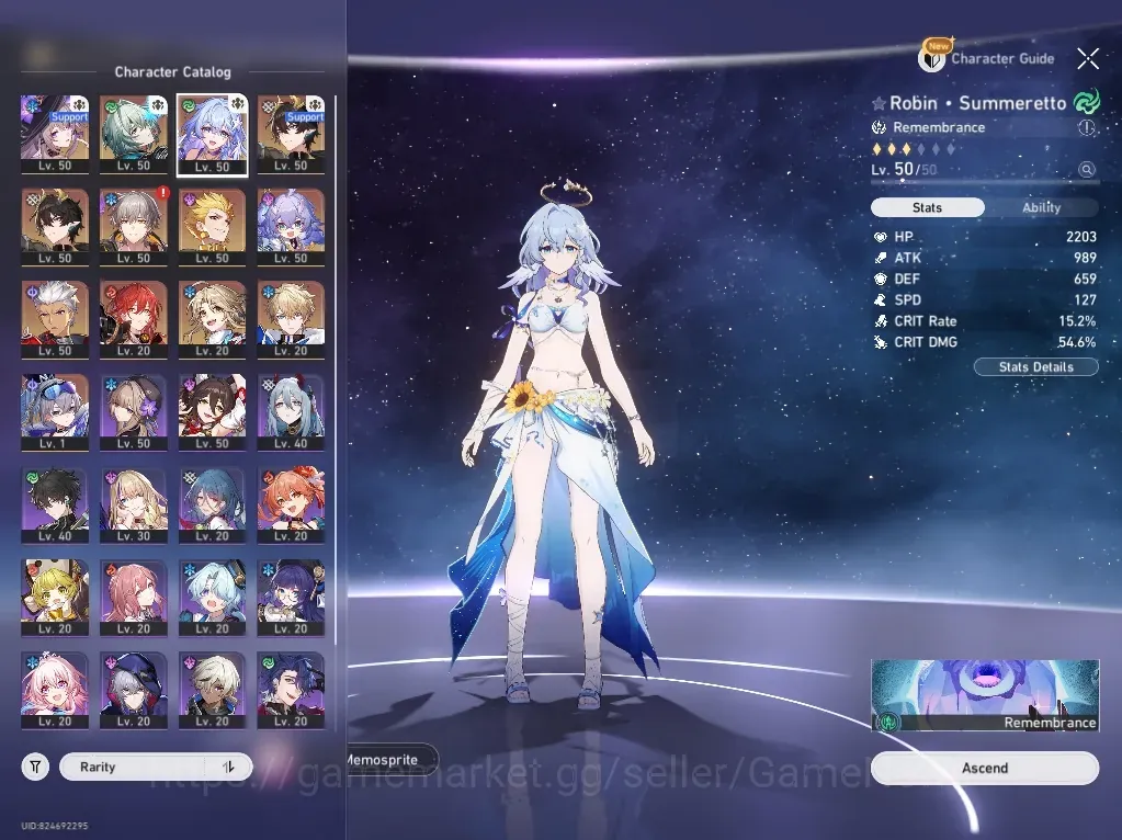 Honkai Star Rail Accounts Others ASIA |TL 39|6 Limited|( Robin Summeretto, DH Terrae, Anaxa, Gilgamesh, Archer, Silver 1