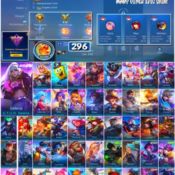 Mobile Legends: Bang Bang Accounts #4663 296 Skins | Selena S.T.U.N. Selena (S.T.U.N.) | Badang Pegasus Seiya (SAINT SEIYA