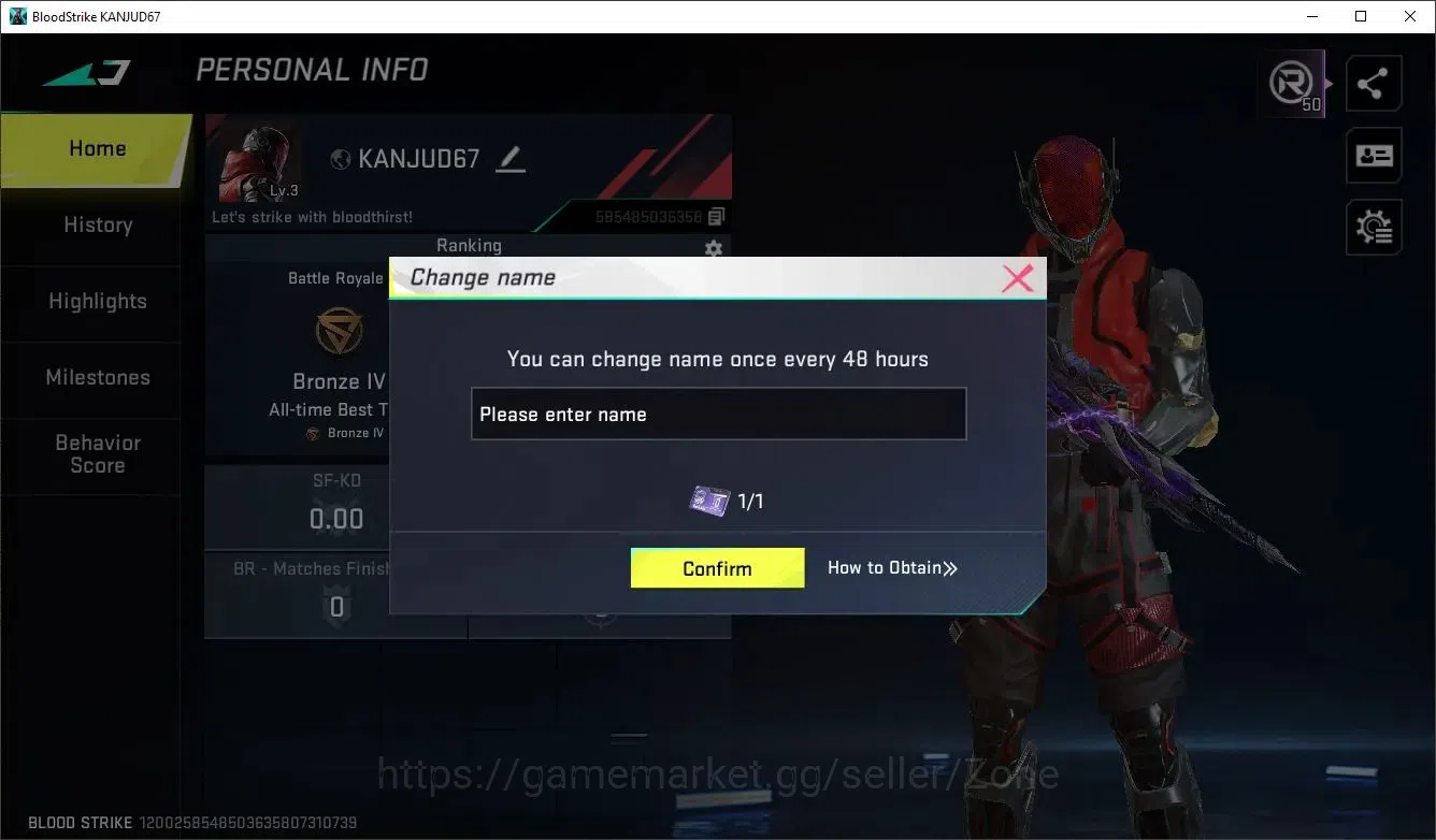 Blood Strike Accounts Others Asia|Eternal: Kala - Whisper | 1 OPM Parachute | 1 Legendary Gun|Name Change 1