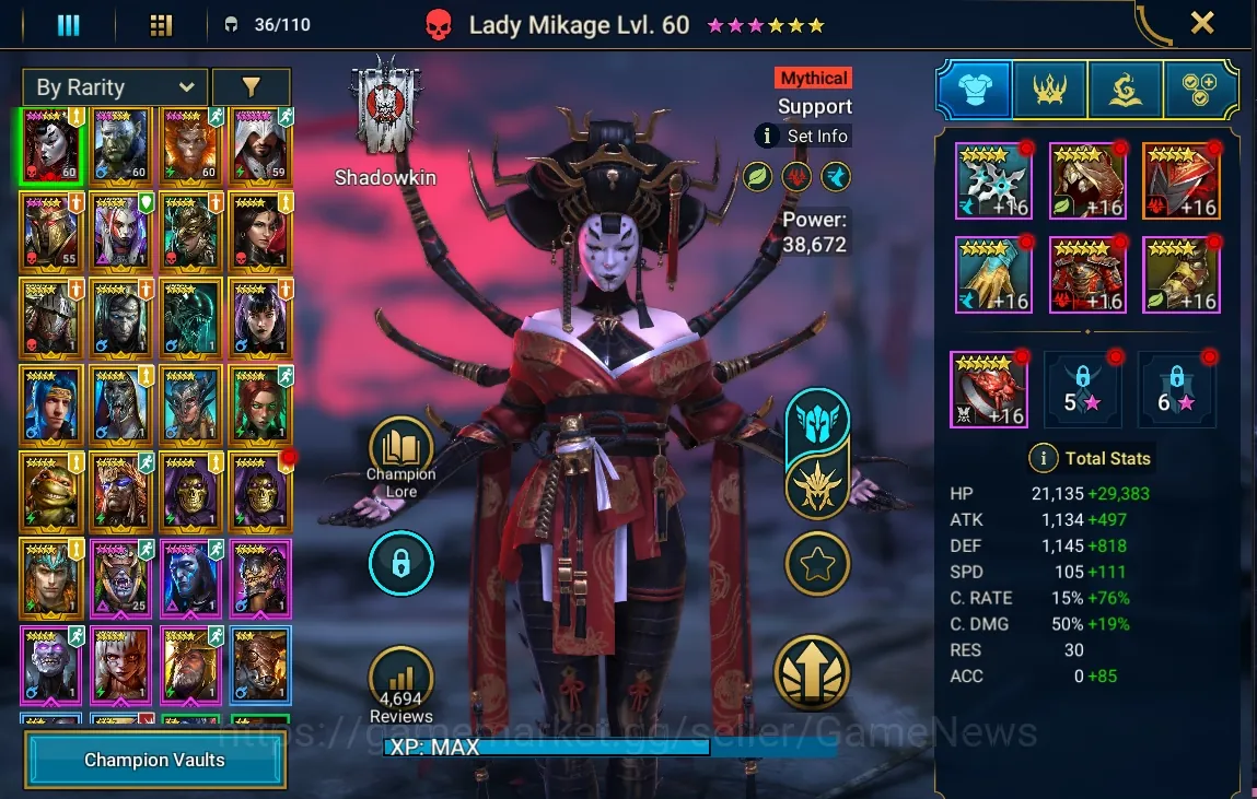 Raid: Shadow Legends Accounts Starter Lv 37|884K Power|1 Mythic(Lady Mikage)+22 1