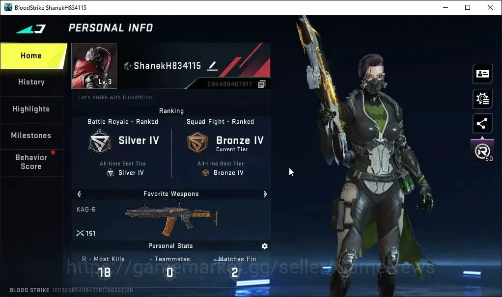 Blood Strike Accounts ASIA|Fresh Starter|ULTRA SKS-Elysium Lv3|Legendary image 2