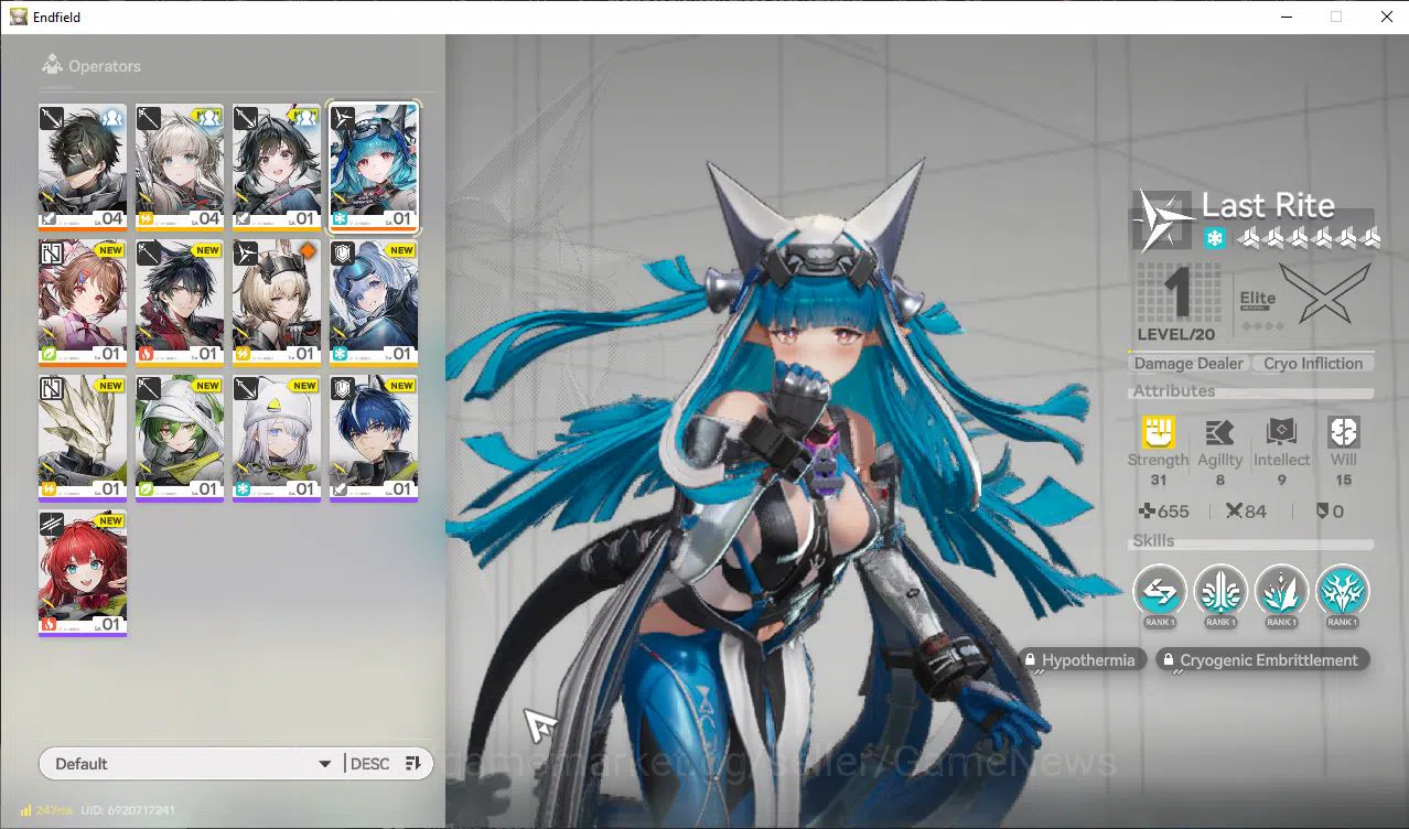 Arknights: Endfield Accounts NA/EU Lv2|1,9k Arsenal|2SSR(Ardelia,Last Rite)+5SR Operators|1