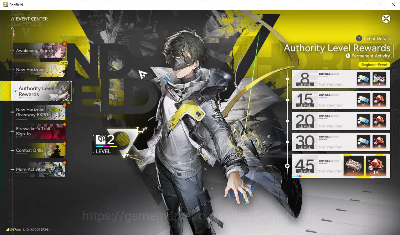 Arknights: Endfield Accounts NA/EU Lv2|1,9k Arsenal|2SSR(Ardelia,Last Rite)+5SR Operators|1 7