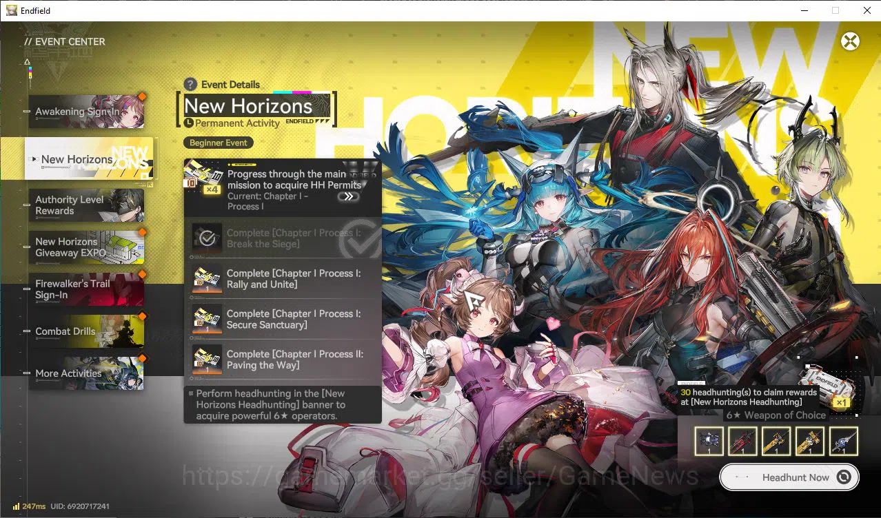 Arknights: Endfield Accounts NA/EU Lv2|1,9k Arsenal|2SSR(Ardelia,Last Rite)+5SR Operators|1 8