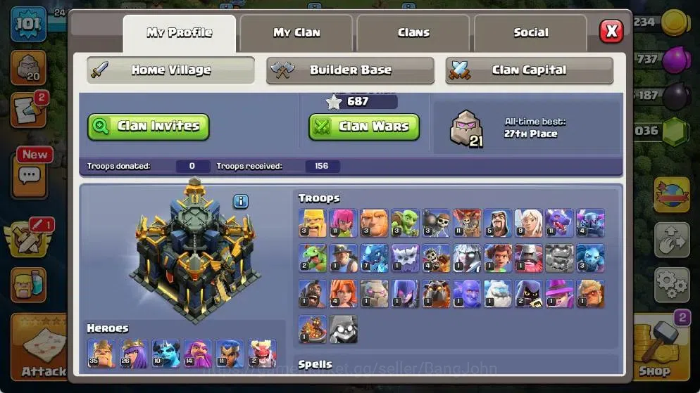 Clash of Clans Accounts High-End Global |TH 17-BH 8|LVL 101| AQ 26 ,MP 10 ,GW 14 ,RC 11 ,BK 35,DD 2|BM 7| ProtecOff Check SS 1
