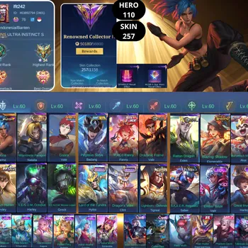 Mobile Legends: Bang Bang Accounts Smurf BEST OFFER | HERO 110 | SKIN 257 | KARINA KOF | NATALIA COLLECTOR | VALE NARUTO