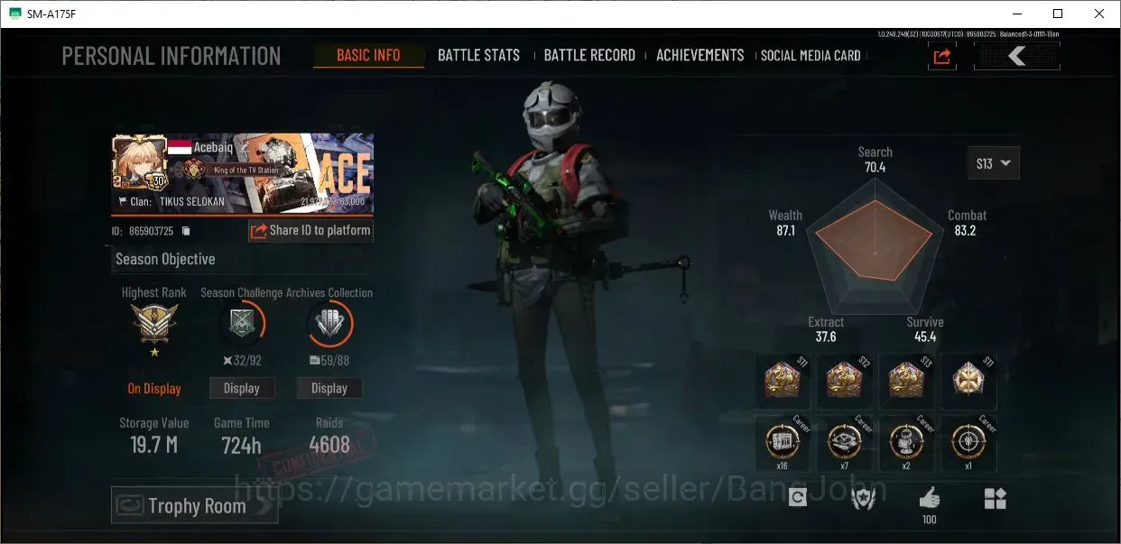 Arena Breakout Accounts High Value Mobile| LV 30 | SV 19,7M | CV 136K | 7 Exclisive ET AKM,A M4A1,MG H416,Etc | Void 1